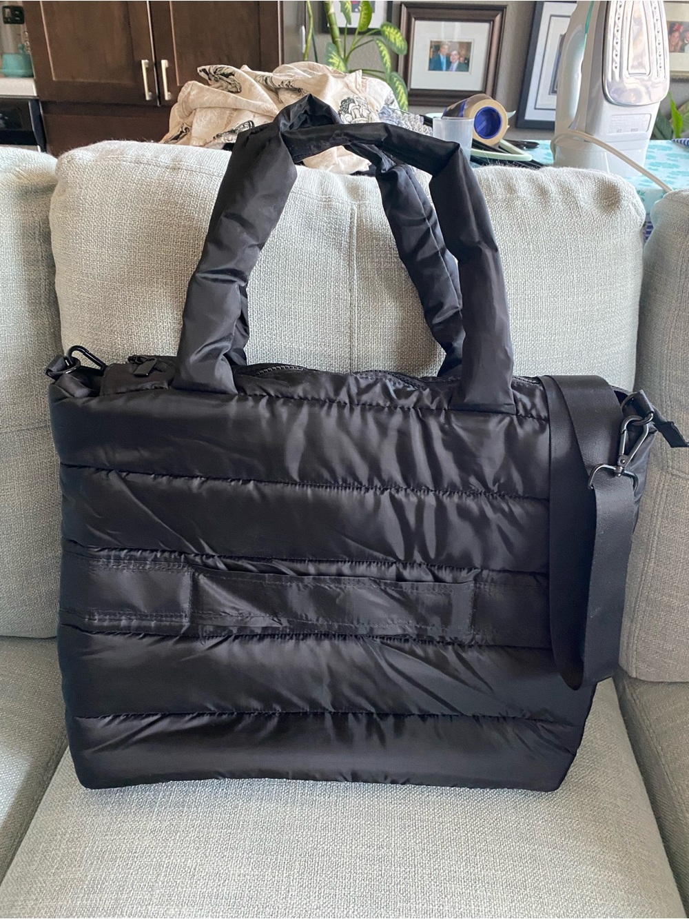 Bugatti Black Quilted Laptop Tote with Detachable Strap.   NEW